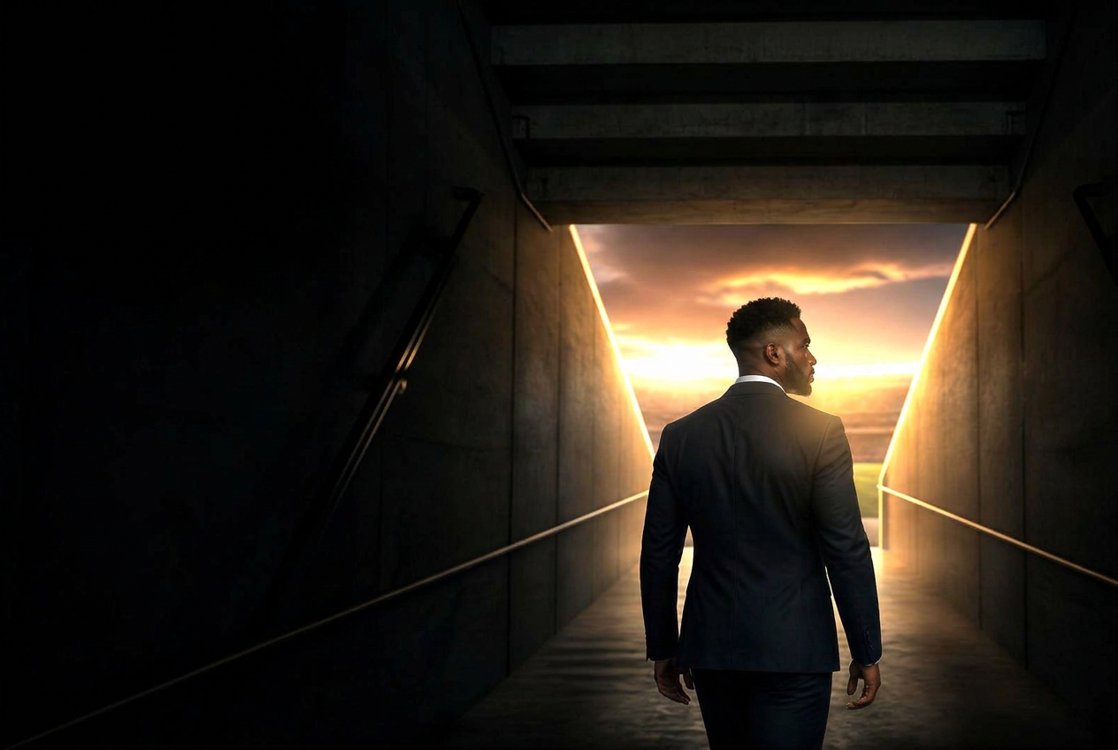 Athlete walking through stadium tunnel